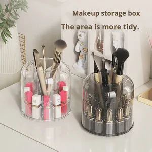 Modern Sustainable Desktop Cosmetics Storage Rack Transparent Plastic Lipstick Box Rotating Eyebrow Pencil Holder Bucket 3-6L