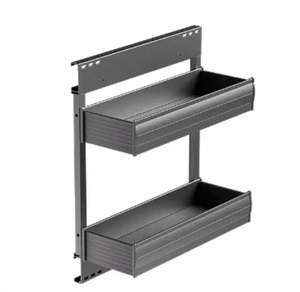 Two-Tier Pull-Out Kitchen Cabinet Organizer with Smooth Sliding Rail System Space-Saving Metal Storage