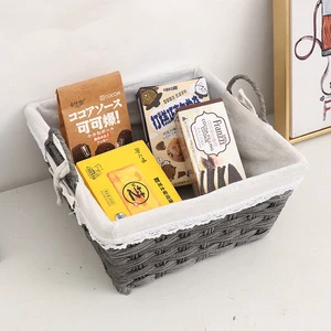 Eco-Friendly Rectangle Rattan-Like Woven Storage Basket Set Cute Design Living Room Coffee Table Desktop Multifunctional Use