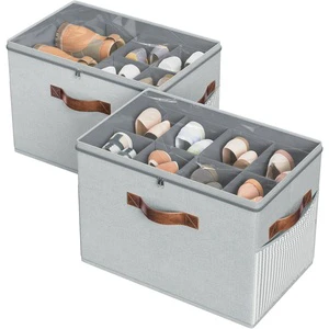 Wholesale 8 Pairs Foldable Oxford Fabric Shoe Storage Box Clear Cover Adjustable Dividers Reinforced Handles European Style