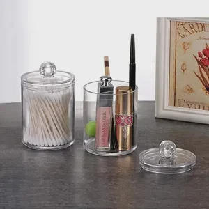 Cosmetics Storage Box Makeup Organizer Bathroom Jar Cotton Swab Pad Jewelry Round Plastic Container