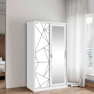 Home Cloth Storage Mirrored Sliding 2 Door Iron Almirah Metal Cabinet Custom Pattern Printing Steel Furniture Wardrobe Bedroom