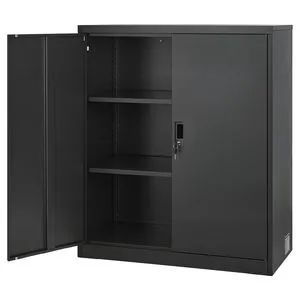 Steel Garage Cabinet 41.7 in Metal Storage with 3 Tiers 2 Adjustable Shelves 2 Magnetic Doors 2 Keys Lockable