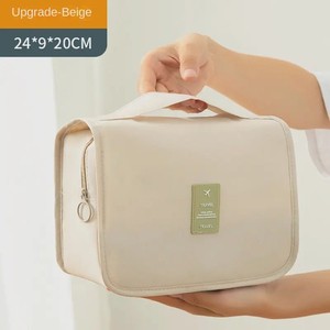 Folding Beige Hanging Cosmetic Makeup Travel Toiletry Bag Expandable Large Travel Makeup Brush Set Bag With Handle Zipper