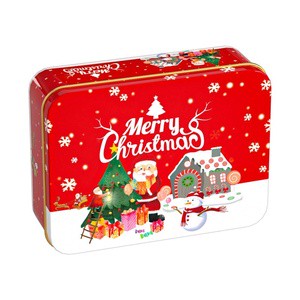 Reusable Recyclable Tinplate Rectangular Christmas Gift Box for Food Storage of Candy Chocolate Cookies