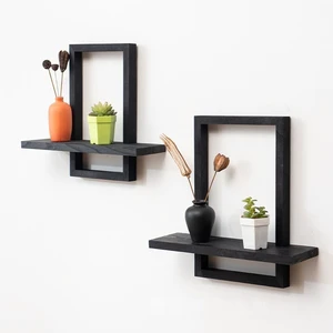 2 Pcs Modern Floating Wall Shelves Square Solid Wood Single Tier Wall Hanging Organizer for Kitchen Living Room Home Decor Rack