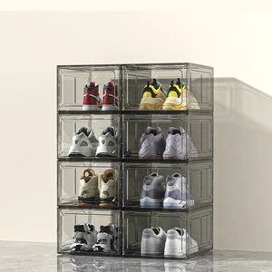 Clear Stackable Shoe Box with Magnetic Closure Foldable Transparent Storage Box for Sneakers Collapsible Plastic Shoes Organizer