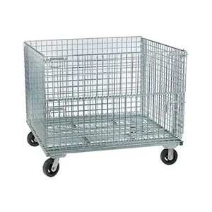 Logistics Storage Durable Foldable Metal Wire Mesh Stacking Baskets With Wheels