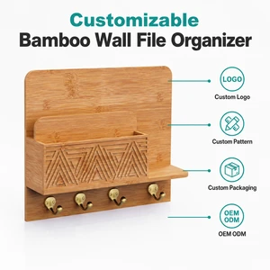 OEM ODM Natural Bamboo Entryway Organizer With Key Hooks Wall Mounted Letter Holder Bamboo Wall File Organizer