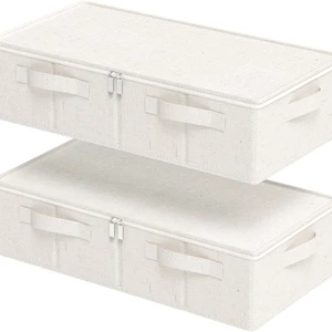 Home Under-Bed Storage Bin Foldable Handles Zipper Closure Stackable 20-35L Capacity Non-Woven Fabric Clothing Organizer for