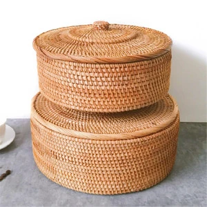 Wholesale Rattan Storage Basket With Lid Rattan Woven Basket Handmade From Vietnam