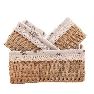 Woven Rectangular Knitting Rattan Storage Rattan Basket Customized Eco-Friendly Wicker Basket Set with Lid