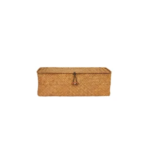 Natural Rattan Rectangle Woven Basket with Multifunction Design for CD Remote Stationery Medicine Cosmetics & Jewelry Storage