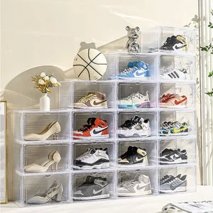 Plastic transparent shoe box flip style shoe storage box shoe rack magnetic suction home student dormitory shoe cabinet