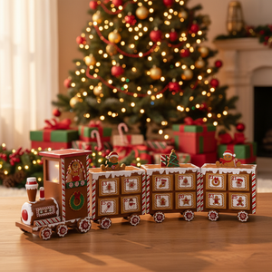 Creative Wooden LED Advent Calendar Gingerbread Man Train 24 Storage Gift Box Eco-Friendly Indoor Christmas Decoration Supplies