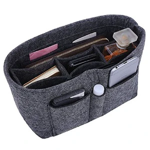 Felt Purse Organizer Insert Bag With Zipper Large Capacity Travel Cosmetic Makeup Toiletry Storage Bag For Handbag Tote Use