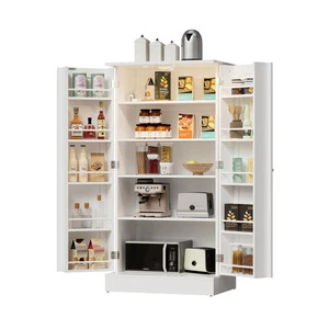 Nordic Modern MDF Wooden Tall Pantry Unit Organizer Classic Kitchen Room Cabinet Shelves For Dining Room Furniture Living Room