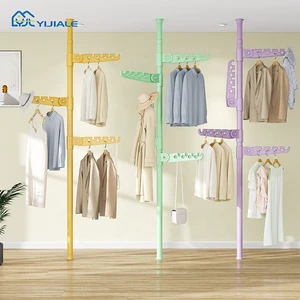 YIJIALE In Stock OEM/ODM Telescopic Clothes Rack Punch-Free Easy Installation Thickened Tube Workplace Corner Clothing Rack