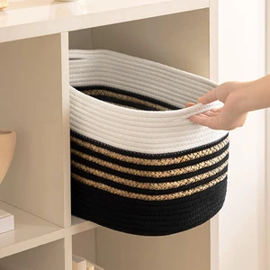 Square & Rectangular Cotton Rope Woven Storage Basket with Handle Knitted Design for Laundry Toy Organization American Style