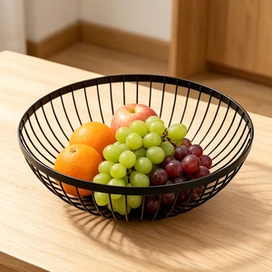 Round Minimalist Iron Storage Wire Mesh Decorative Basket Organizer Pantry Fruit Bowl Basket