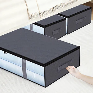 Thick Fabric Foldable Under Bed Storage Box Organizer Containers Underbed Clothes Storage Bags With Clear Window