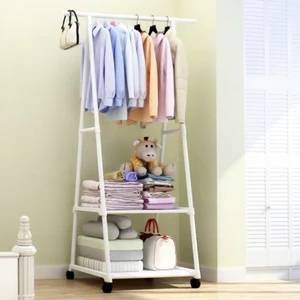 New Metal Triangle Coat Rack Simple Modern Hanger Portable Floor-standing Wheeled Mobile Multi-layer Storage