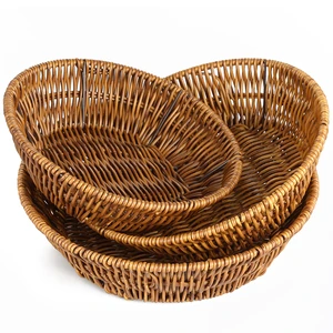Stackable Rattan Round Fruit Basket Woven Food Bread Storage Basket for Kitchen Restaurant