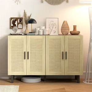 Kitchen Storage Cabinet with Woven Baskets