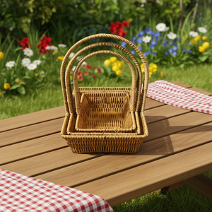 Yiqiang Rattan Woven Picnic Storage Basket Snack Flower Fruit With Handle for Bakery Living Room Household Usage