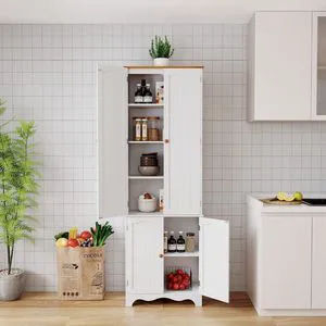 Tall Kitchen Pantry Cabinet Cupboards Storage with Shelves and Wooden Cabinet Organizer for Kitchen