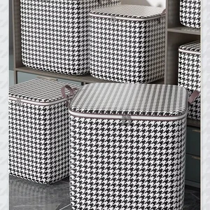 Houndstooth Polyester Clothing Organizer Clothes Quilt Storage Bag Moving Large Capacity Waterproof Moisture-proof Non-woven