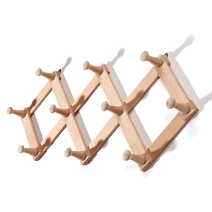 Creative Wood Wall Mounted Expandable Accordion Peg Adjustable Eco-Friendly 10 Hooks Eco-Friendly Design Coat & Hat Rack
