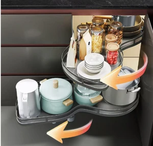 Steel Corner Kitchen Cabinet Organizer with Pull-Out Basket-Space-Saving Storage for Pantry Cupboard