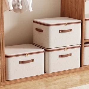 Cotton and Linen Fabric Wardrobe Foldable Clothes Storage Organizer Storage Boxes Bins Organizer