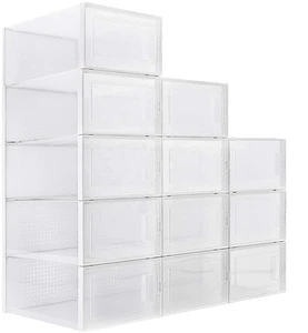 12 Pack Foldable Shoe Box Stackable Clear Shoe Storage Box Storage Bins Shoe Container Organizer
