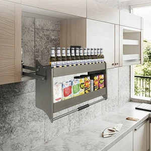 Aluminum Pull Down Shelf Kitchen Cabinet Organizer 2-Tier Soft-Close Sliding Lifting Basket 600-900mm Adjustable Space-Saving