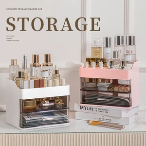 Hot Selling Modern Plastic Cosmetic Storage Drawer Box with Multi Compartment Drawers for Vanity Table Daily Cosmetic Organizer