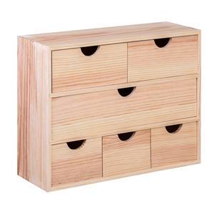 WELL HOME Pine Wood Desktop & Drawer Organizer Miniblock 6 Multi Drawers 40x14x32cm