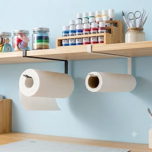 Heavy Duty Metal Paper Roll Holder No Drilling Under Shelf Storage Organizer for Kitchen Cabinet Hardware