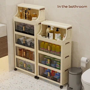 Design Free Installation Folding Design Bedside Table Drawer Style Storage Cabinet Sorting Box Plastic Household Storage Cabinet