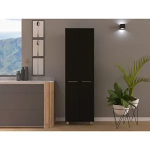Five Interior Shelf Pantry Cabinet in Black for Kitchen Organization