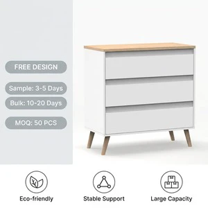 Modern Two-Tone Bedroom Dresser with 3 Drawers, Scandinavian White Chest with Wood Top, Nordic Style Clothing Storage Cabinet