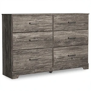 USA Stock Modern 6 Drawer Double Dresser Grey Oak Woodgrain Wide Bedroom Chest Soft Close from Houston USA
