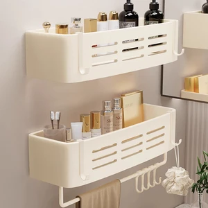 Cream-style Bathroom Storage Rack For Washbasin, No-drill Wall-mounted Bathroom And Balcony Shelf