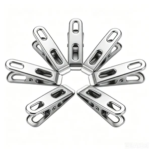 Heavy Duty Stainless Small Steel Flat Clips Clothes Pins Laundry Pegs Socks Towels Multi-purpose Metal Clamps Windproof Hook