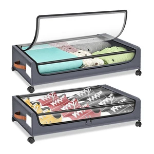 Bed Storage Box with Flat Wheels Drawer Style Clothes Quilt Fabric Organizer Household Under-Bed Storage Container