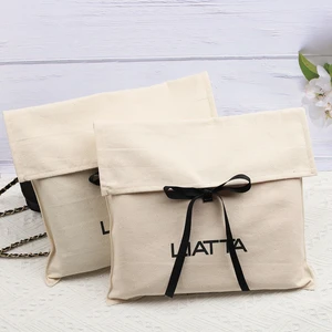 Custom Logo Printed Dust Proof Garment Packaging Envelope Bag Soft Vintage Handbag Gift Packing Martin Cotton Envelope Bag