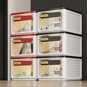 Transparent Shoe Storage Box Sneaker Magnetic Plastic Stackable Dustproof Storage Rack