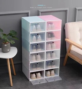 Transparent Shoe Box Thickened Shoes Organizers Plastic Fold Dustproof Storage Box Stackable Various Styles