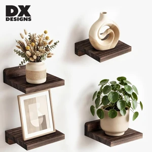 DX Designs Square Small Floating Wood Wall Shelves, 5 Inch Natural Wood Wall Mount Display Shelf for Plants Bathroom Kitchen